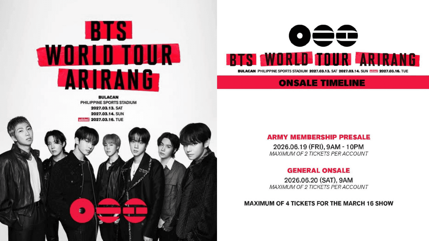 Presale ng tickets sa BTS Arirang Day 3 sa Philippine Sports Stadium, abot-kamay na