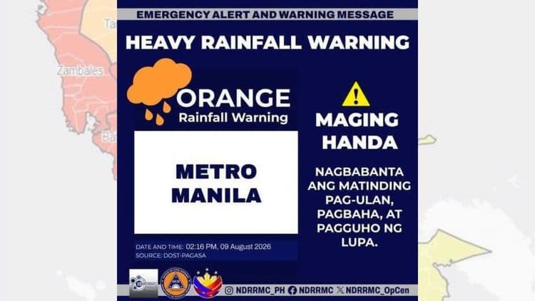 Orange Rainfall Warning, itinaas sa Metro Manila