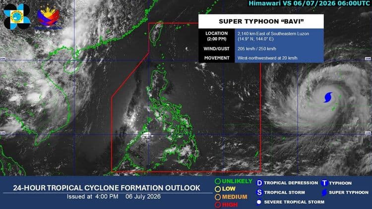 Super Typhoon Bavi threatens to enter PAR by Tuesday night; PAGASA warns of heavy habagat rains 