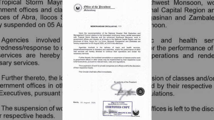 Trabaho sa gobyerno at klase sa lahat ng antas sa NCR at ilang lalawigan, sinuspido simula alas-3 ng hapon dahil sa Bagyong Maymay at habagat