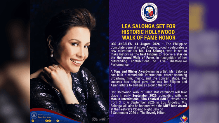 Lea Salonga, kauna-unahang Pilipinang magkakaroon ng Hollywood Walk of Fame star