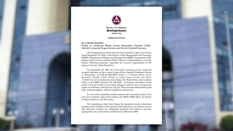 Sandiganbayan, inatasan ang mga ahensya na tugunan ang medical needs sa New QC Jail