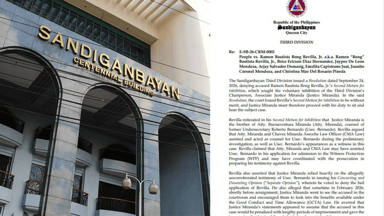 Sandiganbayan, ibinasura ang Motion for Inhibition ni Bong Revilla