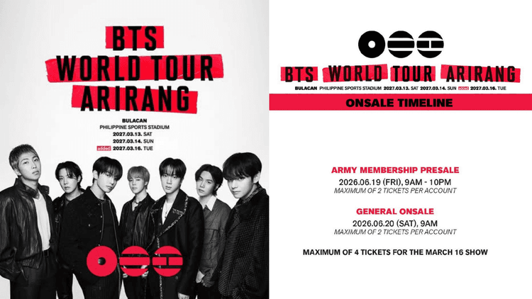 Presale ng tickets sa BTS Arirang Day 3 sa Philippine Sports Stadium, abot-kamay na