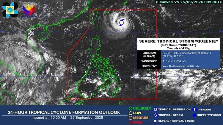 "Queenie" maintains strength while decelerating over PHL Sea