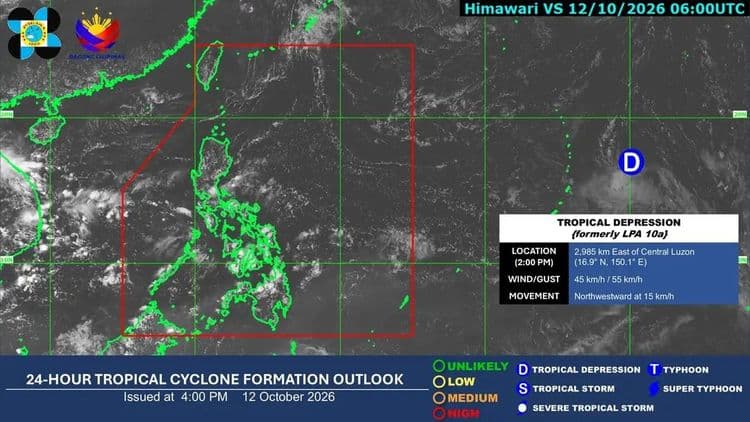 PAGASA monitoring tropical depression outside PAR 