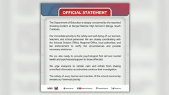DepEd, naglabas ng pahayag kaugnay ng shooting incident sa Banga National High School