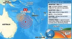 Twin undersea earthquakes (Magnitude 6.9 and 6.3) strike off Vanuatu Coast
