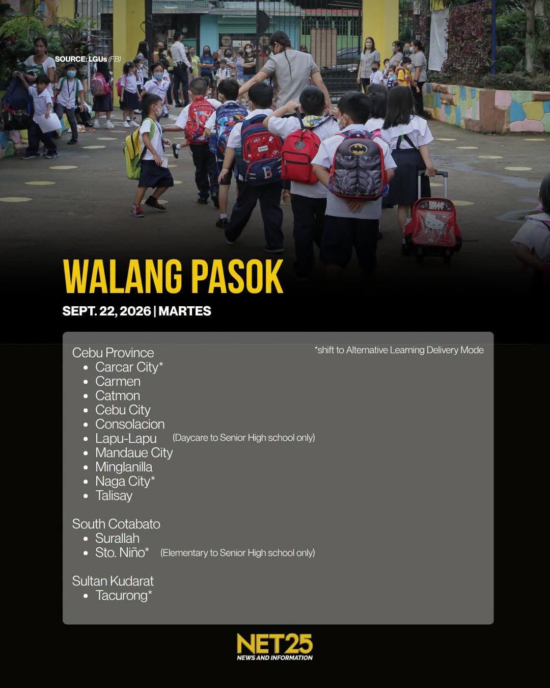 Klase sa ilang lugar, suspendido ngayong Setyembre 22 dahil sa masamang air quality at seguridad.jpg