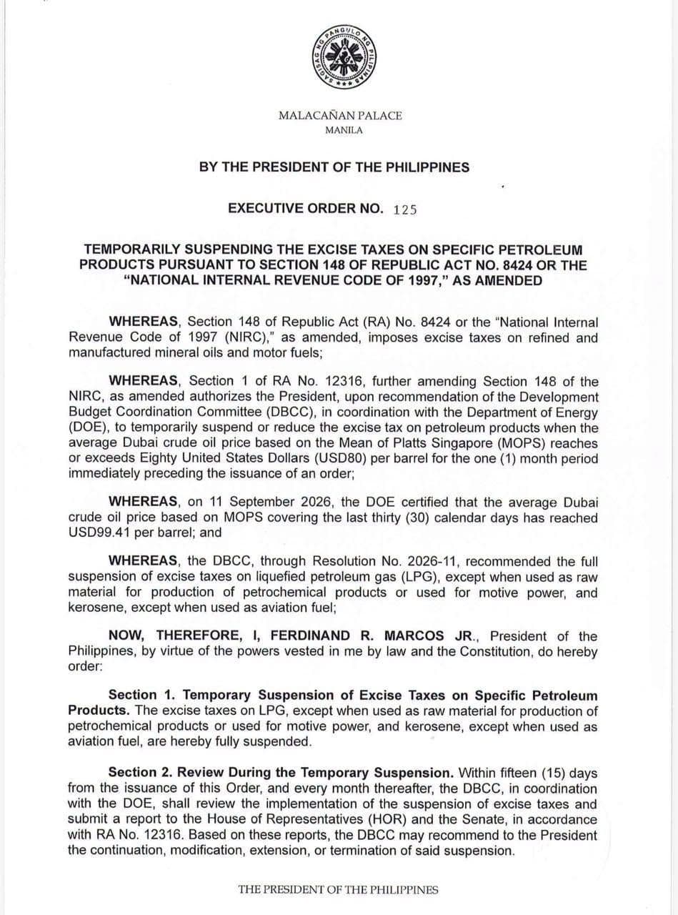 PBBM, nilagdaan ang EO 125 para sa suspensyon ng excise tax sa LPG at kerosene.jpg