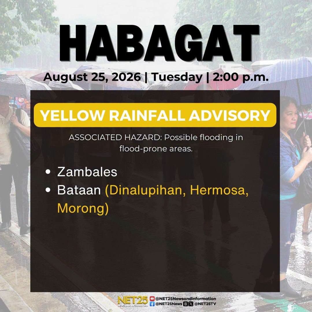 Yellow rainfall warning, nananatili sa Zambales at Bataan.jpg