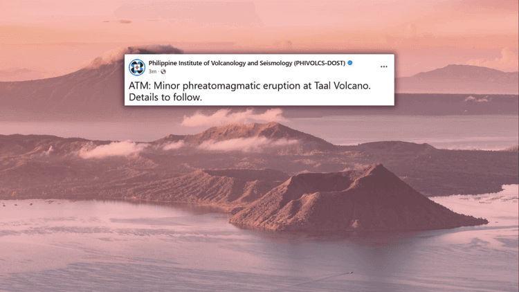 Minor phreatomagmatic eruption naitala sa Taal Volcano