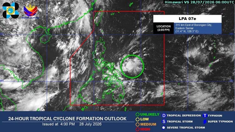 Low pressure area nabuo sa silangan ng Eastern Visayas