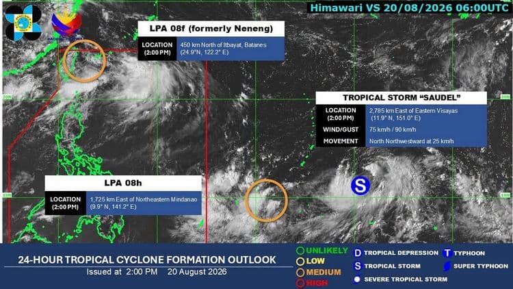 Bagyong Neneng, humina at naging LPA; Saudel mino-monitor
