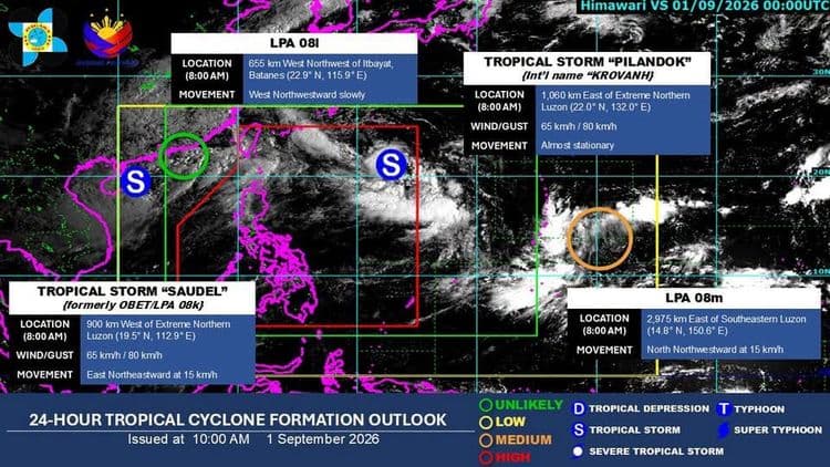 Pilandok, naging tropical storm na; Saudel nananatili sa labas ng PAR