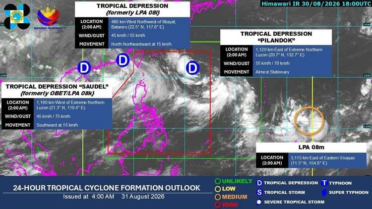 Tatlong tropical depression, mino-monitor ng PAGASA