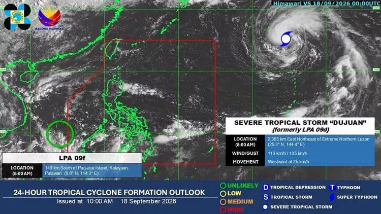 PAGASA, mino-monitor ang Severe Tropical Storm “Dujuan” sa labas ng PAR
