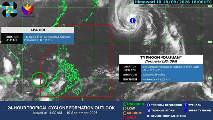 Typhoon “Dujuan,” nabuo sa labas ng PAR ayon sa PAGASA