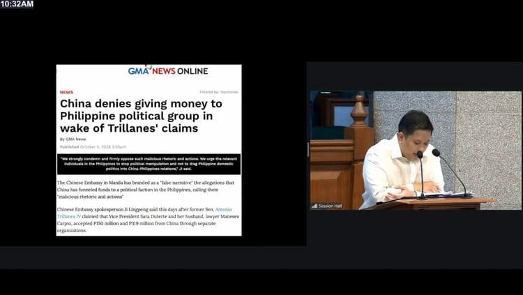 Defense team ni Sara Duterte, ipinakitang itinanggi ng China ang pagpopondo sa political group
