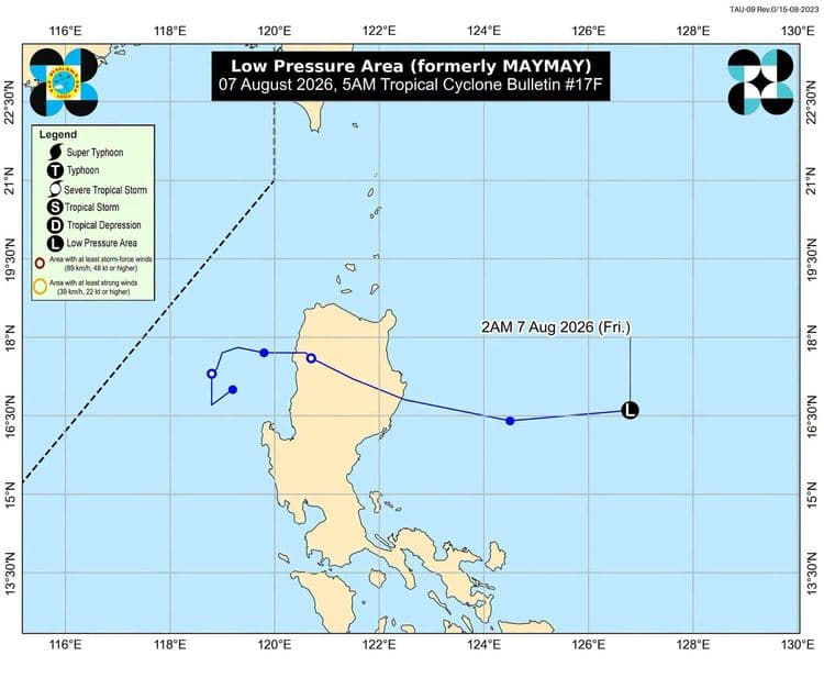 Bagyong Maymay, tuluyang humina bilang LPA habang binabaybay ang Philippine Sea