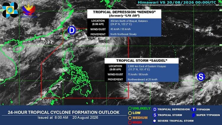 Bagyong Neneng, nananatili sa loob ng PAR; Bagyong Saudel, binabantayan sa labas ng bansa