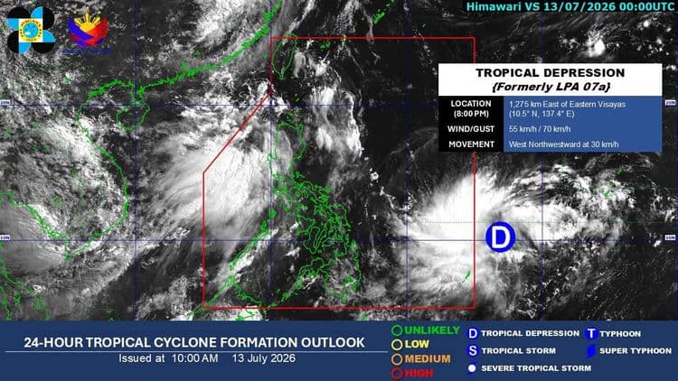 Binabantayang LPA sa labas ng PAR, naging tropical depression na