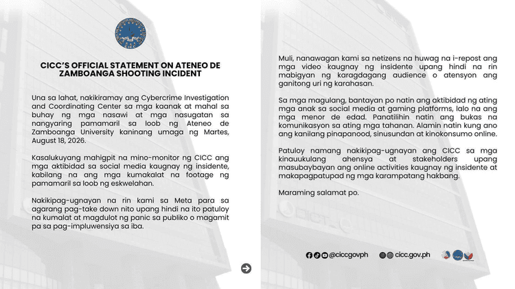 CICC, nanawagan na huwag ipakalat ang video ng Zamboanga shooting