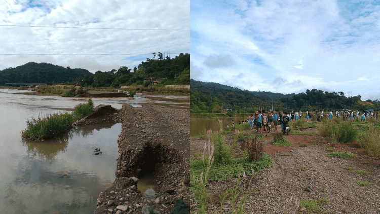 Residents gumagamit ng bangka matapos maputol ang tulay sa Catanduanes