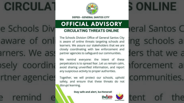 DepEd-General Santos City, nakikipagtulungan sa mga awtoridad matapos makatanggap ng online threats ang mga guro