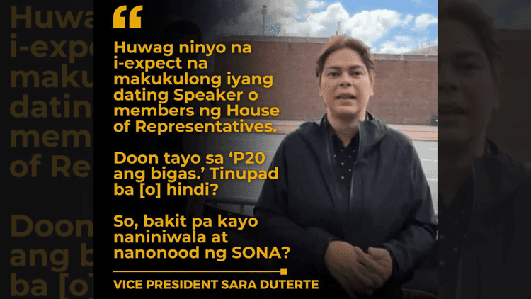 Dinedma ni VP Sara Duterte ang SONA 2026 dahil sa mga napako umanong pangako ng Pangulo