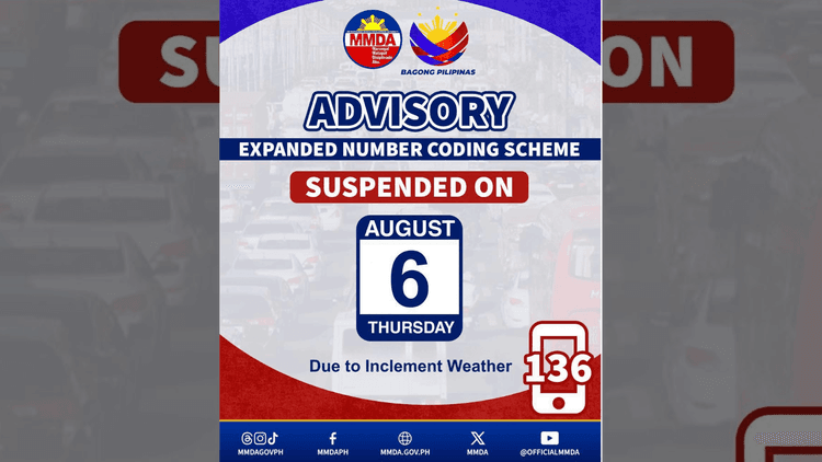 Expanded number coding scheme, sinuspinde ng MMDA ngayong Huwebes dahil sa masamang panahon