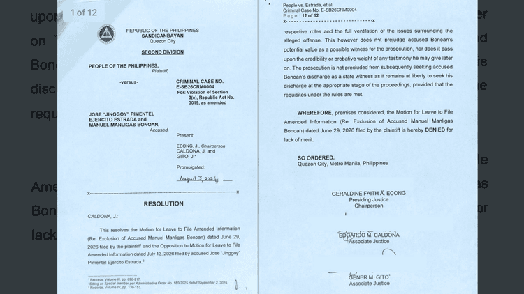 Sandiganbayan Second Division, ibinasura ang hiling ng Ombudsman na gawing state witness si dating DPWH Sec. Manuel Bonoan