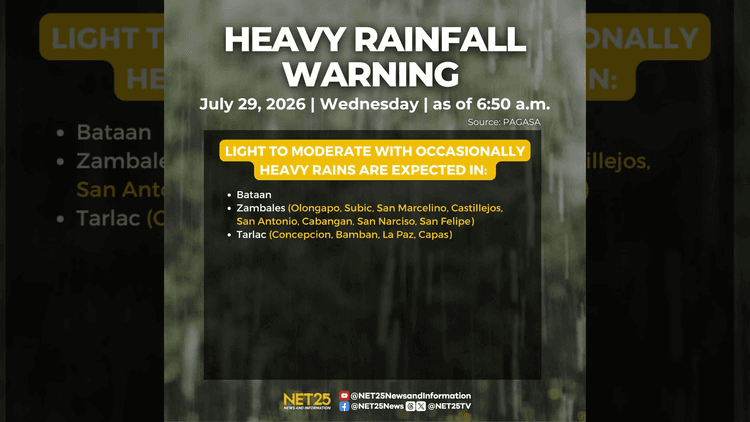 Yellow warning level, itinaas sa Quezon; katamtaman hanggang malakas na pag-ulan, nararanasan sa Metro Manila at kalapit-lugar