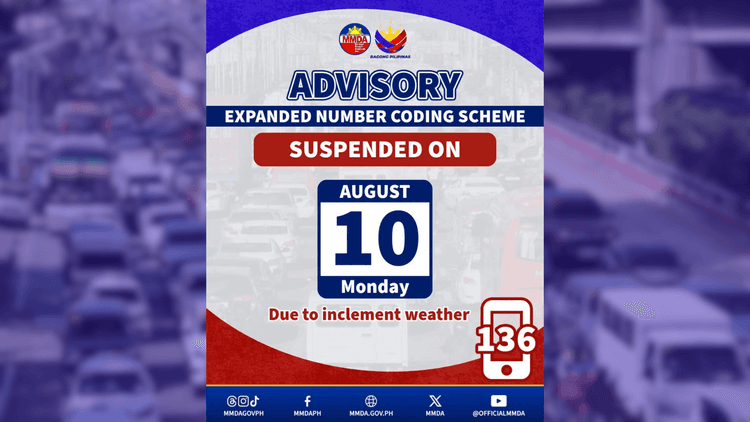 MMDA suspendido ang number coding ngayong Agosto 10