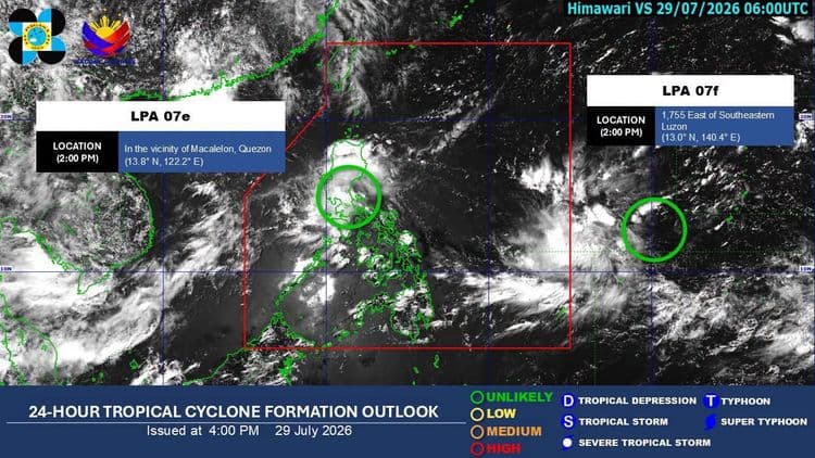 PAGASA: Mababa ang tiyansang maging tropical depression ang LPA sa loob at labas ng PAR