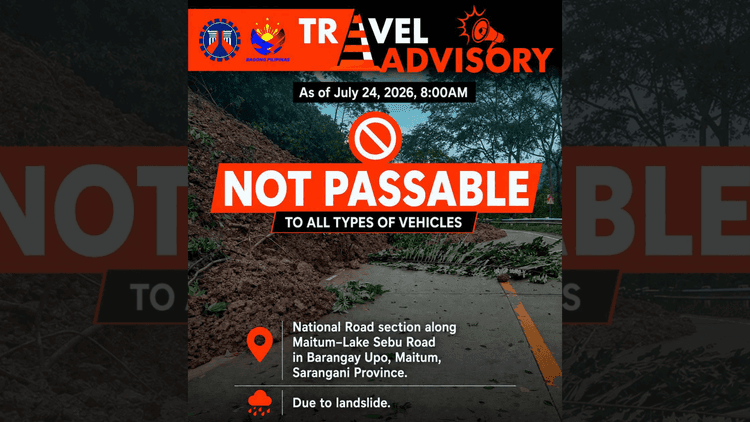 Maitum-Lake Sebu Road sa Sarangani, hindi madaanan ng mga sasakyan bunsod ng landslide