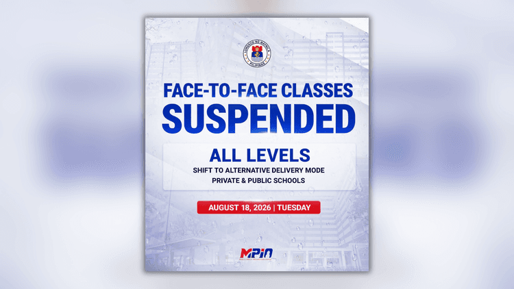 Suspendido ang face-to-face classes sa lahat ng antas sa Manila