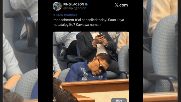 Manila Rep. Benny Abante, nakitang natutulog sa impeachment trial; hirit ni Sen. Ping Lacson, 'Kawawa naman'