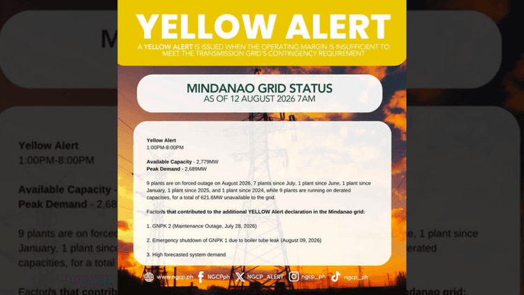 Mindanao Grid, nakatakdang isailalim sa Yellow Alert ngayong hapon hanggang gabi
