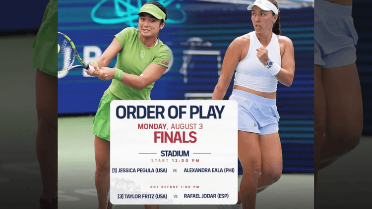 Mubadala DC Open women's singles final nina Alex Eala at Jessica Pegula, ipagpapatuloy sa Martes dahil sa ulan