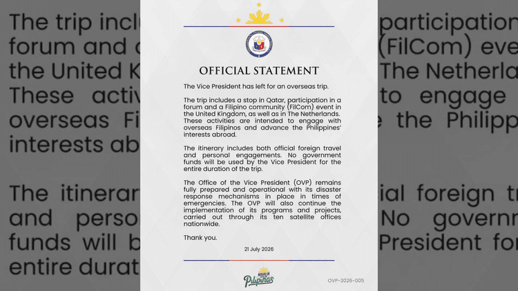 OVP, kinumpirma ang pangingibang-bansa ni VP Sara Duterte para sa personal at opisyal na lakad