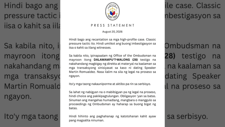 Ombudsman, may 28 pa ring testigo laban kay dating Speaker Romualdez sa gitna ng recantation