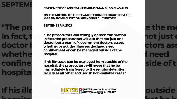 Prosecution, tutol sa hiling ni Martin Romualdez na mailipat sa hospital custody; hihingi ng independent medical evaluation