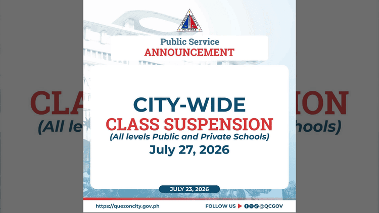 Pasok sa lahat ng antas sa Quezon City, suspendido sa Lunes para sa SONA ni Pangulong Marcos