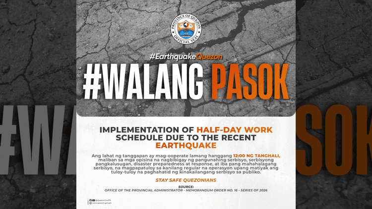 Quezon LGU, nagpatupad ng half-day work schedule ngayong Agosto 7 matapos ang lindol