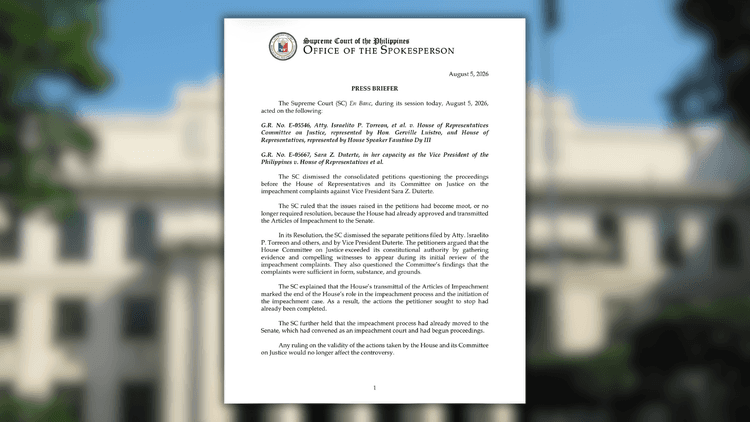 Supreme Court ibinasura ang petisyon ni VP Sara laban sa impeachment