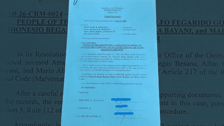 Sandiganbayan, naglabas ng utos ng pag-aresto kay Sultan Kudarat Rep. Arnulfo Go at tatlong iba pa kaugnay sa kaso ng malversation