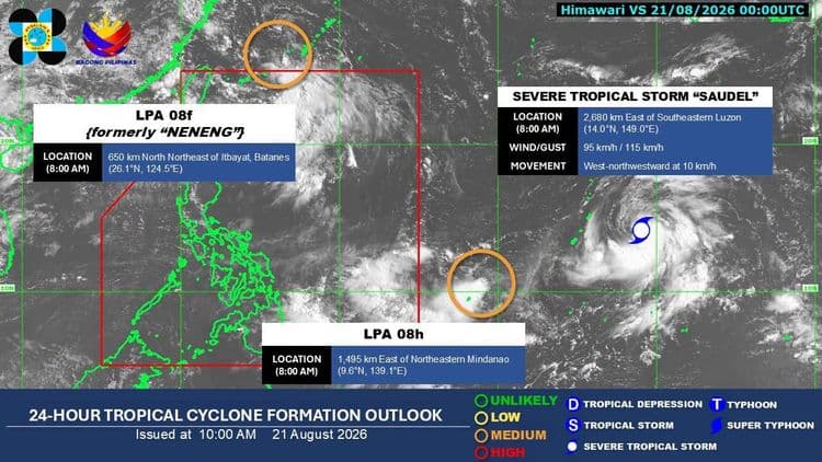 Severe tropical storm Saudel at dalawang LPA, binabantayan ng PAGASA