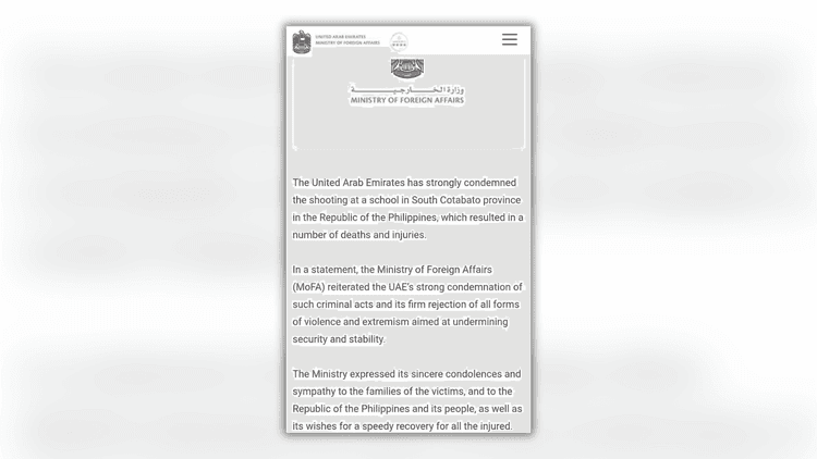 UAE, kinondena ang school shooting sa South Cotabato