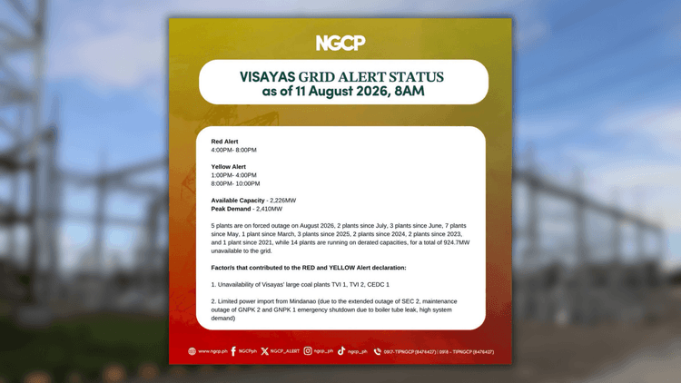 Visayas grid sasailalim sa red alert ngayong Agosto 11